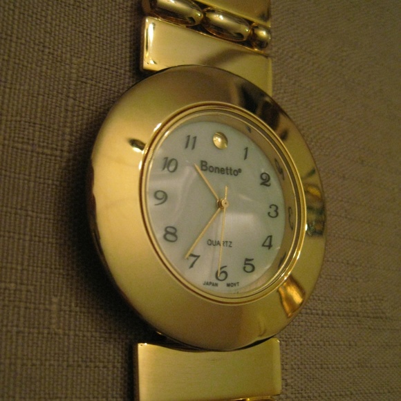 BONETTO Watch Wide Gold Tone BRACELET Watchband - Picture 4 of 8